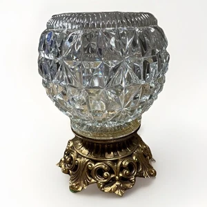 Large Clear Glass Round Rose Bowl Globe With Brass Footed Base Elegant Decor - Picture 1 of 10