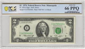 Fr.1935-i 1976 Minneapolis $2 Federal Reserve Note PCGS Gem UNC 66 PPQ - Picture 1 of 2