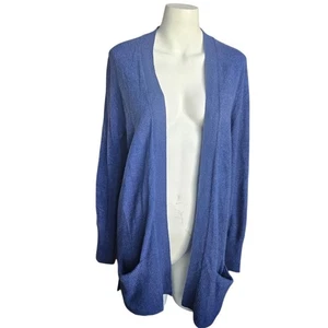 LL Bean Women LG Long Sleeve Blue 100% Cashmere Open Front Cardigan Sweater - Picture 1 of 12
