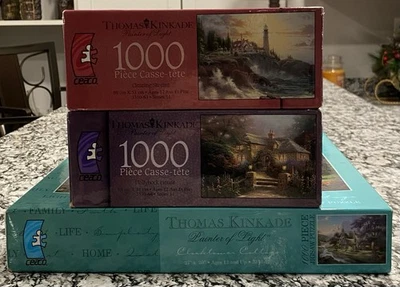 🔴🔵Thomas Kinkade, Lote de 3 Puzzles, RARO, 1000 piezas cada uno Gran Valor Multi-Pack NUEVO Foto 1 de 4