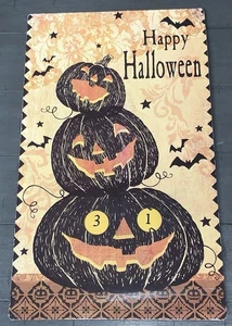 11 X 18” HAPPY HALLOWEEN TIN METAL COUNTDOWN SIGN CALENDAR STACKED PUMPKINS BATS - Picture 1 of 14