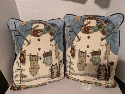 2 Almohadas de Moda Navidad Invierno Muñeco de Nieve con Gato N Tendedero de Guantes Foto 1 de 4
