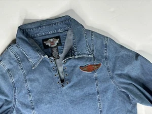 Harley Davidson Denim Tunic Shirt Women Size XL 1W Lace Up Collar - Picture 1 of 6