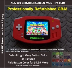 Nintendo Game Boy Advance System AGS101 Backlit Mod-Plastic Screen - RED - Picture 1 of 2