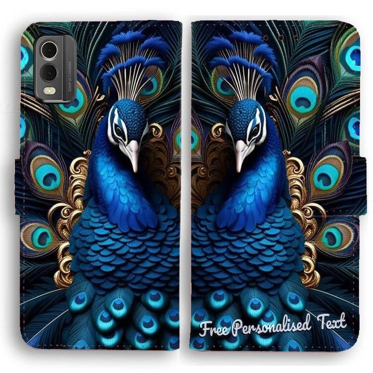 Personalised Text Wallet Phone Cover For LG Series - Peacock Print - Image 1 of 1