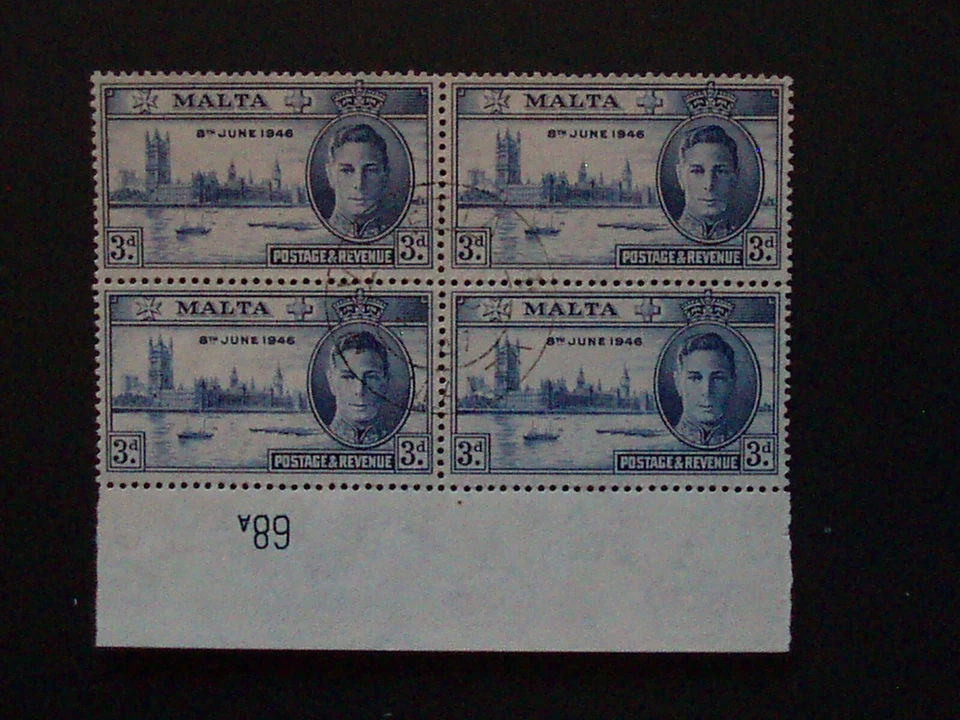 Мальта, 1946, Sg233, 3d синий, победа, текущий номер 68A, тонкий б/у - Изображение 1 из 1