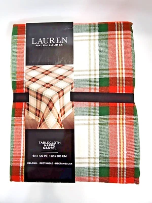 Lauren Ralph Lauren tartan plaid tablecloth red green white rect cotton+poly NWT - Image 1 of 3