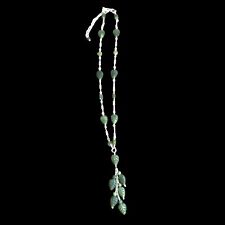 Green Jade Necklace Handcarved Leaf Beads Vine Jewelry Sterling Silver Necklace