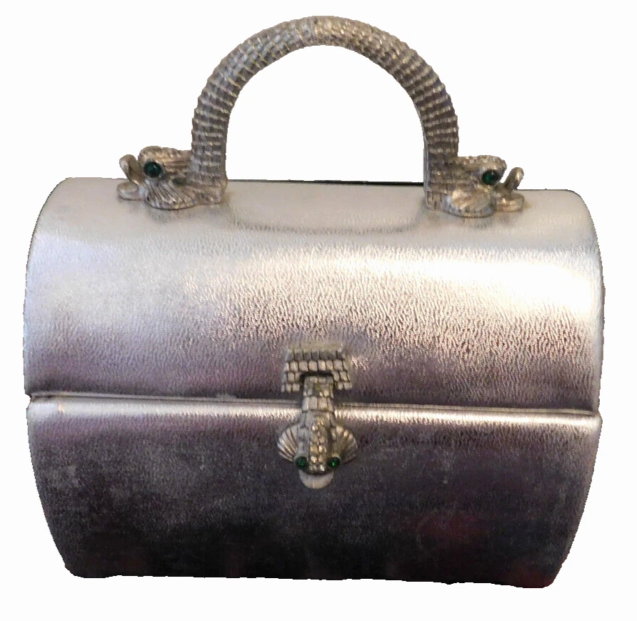 Vtg ARNOLD SCAASI for MEYERS silver metallic Metal Dragons evening handbag purse - Image 1 of 4