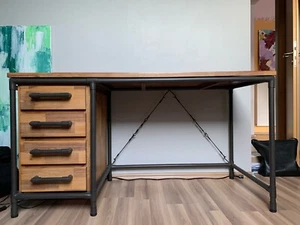 Schreibtisch Massivholz Akazie / Metall - B: 140cm - H: 75cm - T: 60cm - Bild 1 von 2
