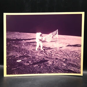 NASA Astronaut on Moon Surface with Flag Photograph 8 x 10 Vintage Space 1960s - Picture 1 of 6
