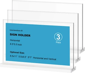 Acryl Schild Halter 8,5x5,5 Zoll 3er Pack Horizontal T Form Doppelseitig Schreibtisch - Bild 1 von 12