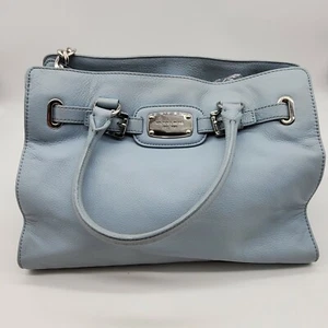 MICHAEL KORS Hamilton Large Leather Robins Egg Blue Shoulder Bag Satchel Silver - Picture 1 of 10