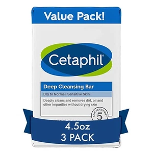 Cetaphil Bar Soap, Deep Cleansing Face and Body Bar, Pack of 3 - Picture 1 of 9