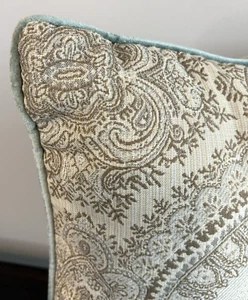 Toss Pillow Tapestry 19”x 19” J. Queen New York-Cream Aqua Green Home Decor - Picture 1 of 7