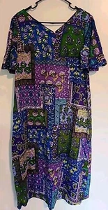 Handmade Hawaii Kleid Mumu Lila Blumen Kurzarm A Linie Größe M/L - Bild 1 von 4