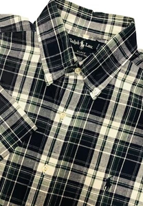 Camisa Ralph Lauren Para Hombre M Azul Marino Cuadros Manga Corta Calce Clásico Abotonada Blake - Imagen 1 de 8
