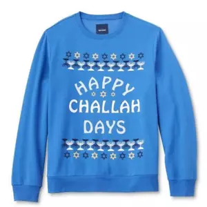 MEDIUM M HANNUKAH Happy Challah Days UGLY CHRISTMAS SWEATER STYLE SWEATSHIRT NWT - Picture 1 of 4