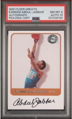 2001 Fleer Kareem Abdul-Jabbar Signed Basketball Card PSA 8 DNA 10 Certified HOF - Image 1 of 4