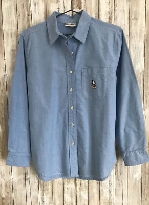 Camisa de vestir Walt Disney World MIKEY Mouse logotipo de bolsillo azul con botones M L RARA Foto 1 de 4
