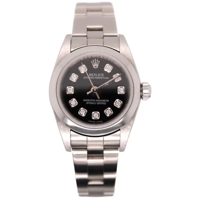 Rolex Oyster Perpetual 25mm Stainless Steel Watch Black Diamond Dial Ref: 67180 - Image 1 of 4