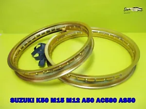 SUZUKI K50 M15 M12 A50 ACS80 AS50 F & R ALUMINIUM GOLD WHEEL RIM SET **si1407** - Picture 1 of 5