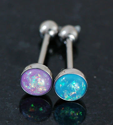 2 Pc 14g 5/8" Purple&Aqua Opal Glitter 316L Surgical Steel Tongue Ring Barbeell - Image 1 of 4