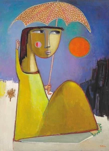 ANGEL BOTELLO Art Poster or Rolled Canvas Print "GIRL WITH UMBRELLA" - Picture 1 of 1