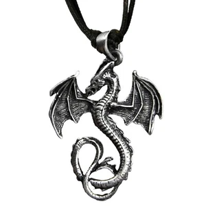 Dragon Pewter Pendant Fantasy Medieval Celtic Warrior Biker Necklace - Picture 1 of 2