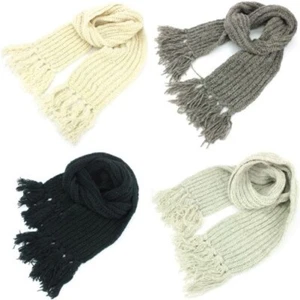 Wool Scarf Chunky Knit Tassels Long Knitted Warm PLAIN Shawl LoudElephant - Picture 1 of 9