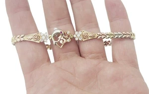 Heart Dolphin Quince Anos Sweet 15 Años 8.3" Bracelet Multi Tone Real 14K Gold - Picture 1 of 14