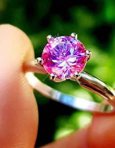 AAA 3 ct Pink Lab Created Diamond Ring In White Gold Plated 925 VVS1 Clarity - Picture 1 of 6