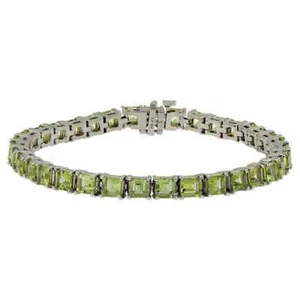 Natural Peridot Princess Cut Gemstone 925 Sterling Silver Woman Tennis Bracelet - Picture 1 of 4