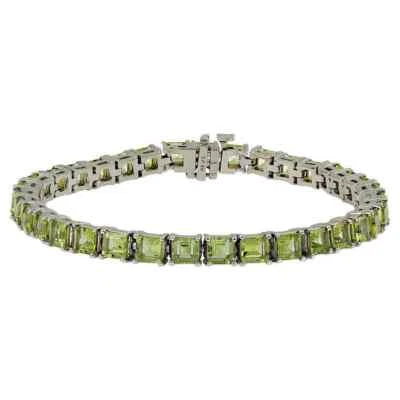 Natural Peridot Princess Cut Gemstone 925 Sterling Silver Woman Tennis Bracelet - Image 1 of 4