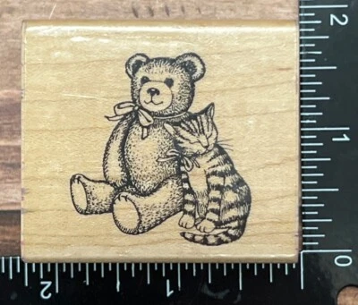 Estampilla de goma vintage de oso de peluche y gato Hero Arts 1985 Foto 1 de 4