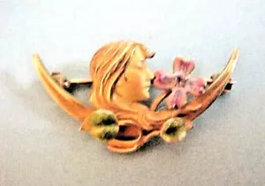 Krementz Art Nouveau 14K Enamel & Diamond Lady Pin Brooch - Picture 1 of 4