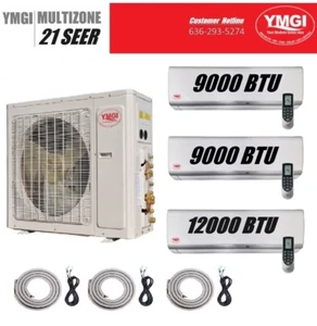 YMGI 30000 BTU 21 SEER 3 Zone Ductless Mini Split Heat Pump 220V Cool heat Key - Picture 1 of 14