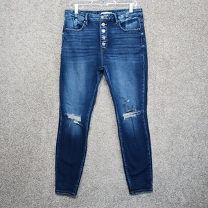 KanCan Jeans Womens 15/31 Blue Dark Wash Distressed Curvy Skinny Button Fly - Picture 1 of 11