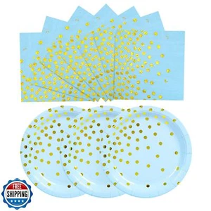 CENLBJ Blau Gold Pappteller und Servietten 100 Stück - 50 x 7" Dessertteller und - Bild 1 von 5