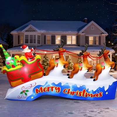 12FT Christmas Inflatables Santa on Sleigh 2025 NEW LED Outdoor Decoration - Image 1 of 4