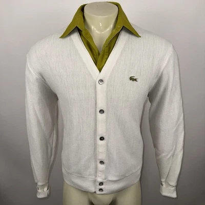 Izod Lacoste Sweater Vintage 70s Cardigan Alligator Orlon Acrylic USA Mens Large - Image 1 of 4
