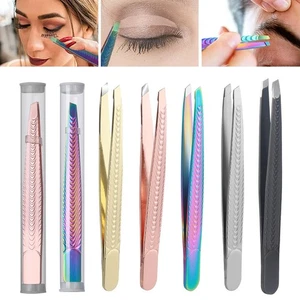 Eyebrow Tweezer Slanted Flat Tip Stainless Steel Facial Hair Remover Clip Makeup - Picture 1 of 29
