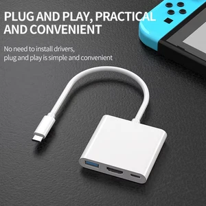 USB C to HDMI Multiport Adapter,3-In-1 Type-C Hub with Thunderbolt 3 to HDMI 4K  - Picture 1 of 15