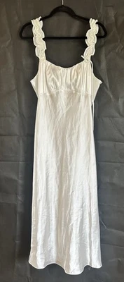 Linea Donatella Bridal Slip Dress L White Pleated Lace Satin Fairy Nightgown - Image 1 of 4