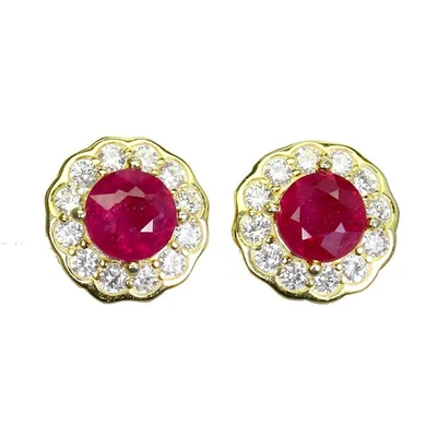 925 Sterling Silver Earrings Round Rd Ruby 5mm Simulated Cz Gemstone Jewelry - Image 1 of 4