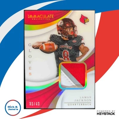 2018 Panini Immaculate Collection Collegiate Lamar Jackson Gloves /40 #5 RC - Image 1 of 4