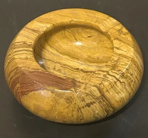Onyx Ashtray Round Handmade Natural Stone Multicolor Vintage 3 Slots Cigarettes - Picture 1 of 7