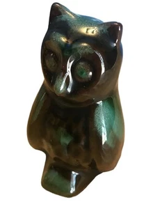 Blue Mountain Pottery Owl Figure BMP Green Drip Glaze Minature MCM 3.5 X 2" Vtg - Picture 1 of 12