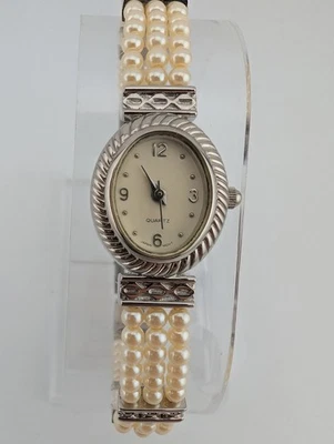 Reloj Avon Mujer 18mm Tono Plata Imitación Perla Pulsera 7.25" Banda - Batería Nueva Foto 1 de 4