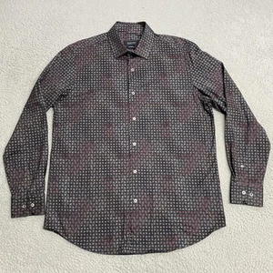 Bugatchi Shirt Mens Large Black Maroon Button Up OoohCotton Tech 8 Way Stretch - Picture 1 of 12